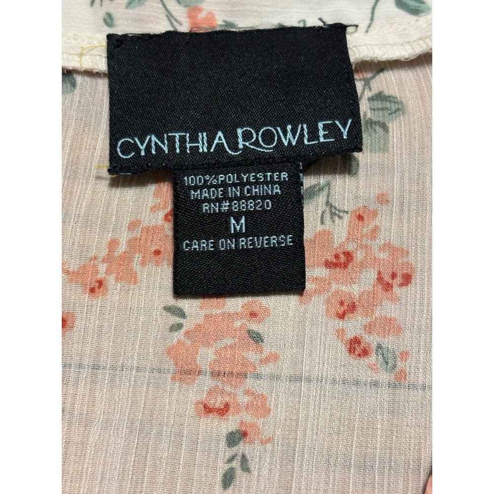 Cynthia Rowley Women's Sheer Pink Peach Floral Print 3/4 Button Down Shirt Sz M - Picture 3 of 9